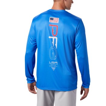 Columbia PFG Terminal Tackle Americana Long Sleeve, Sudaderas Azules Para Hombre | 920451-YPU